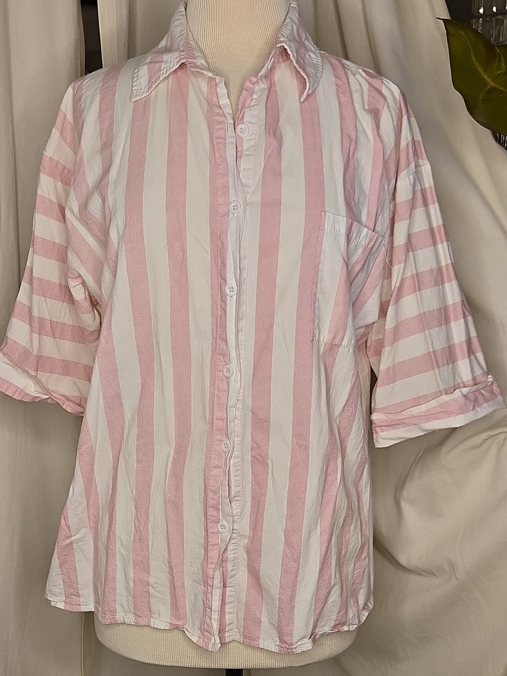 MISSLOOK Pink & White Striped Button-Down Shirt